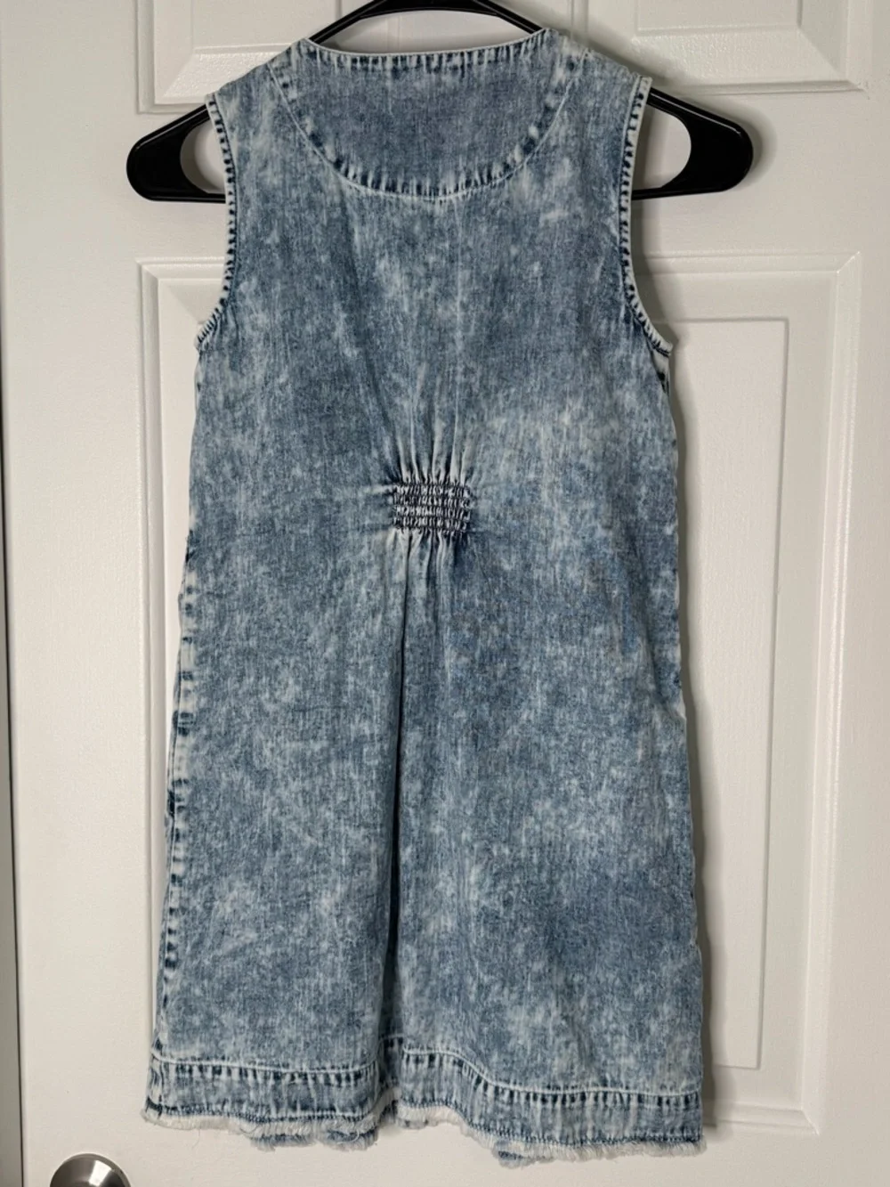 Blue Acid-Wash Denim Kids' Casual Dress with Star Pockets